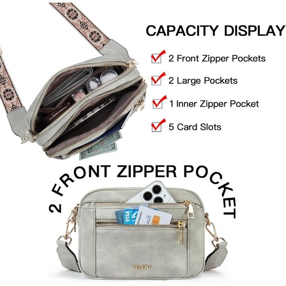 Telena Women Grey Trendy Vegan Leather Shoulder Handbags With Adjustable Strap - Picture 3 of 7